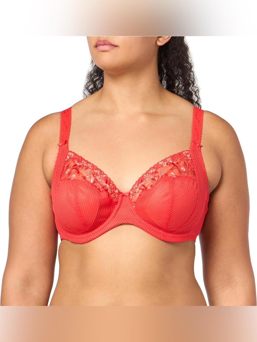 NWOT Elomi Women’s Charley Plunge Bra: Floral Embroidery, Low Plunge